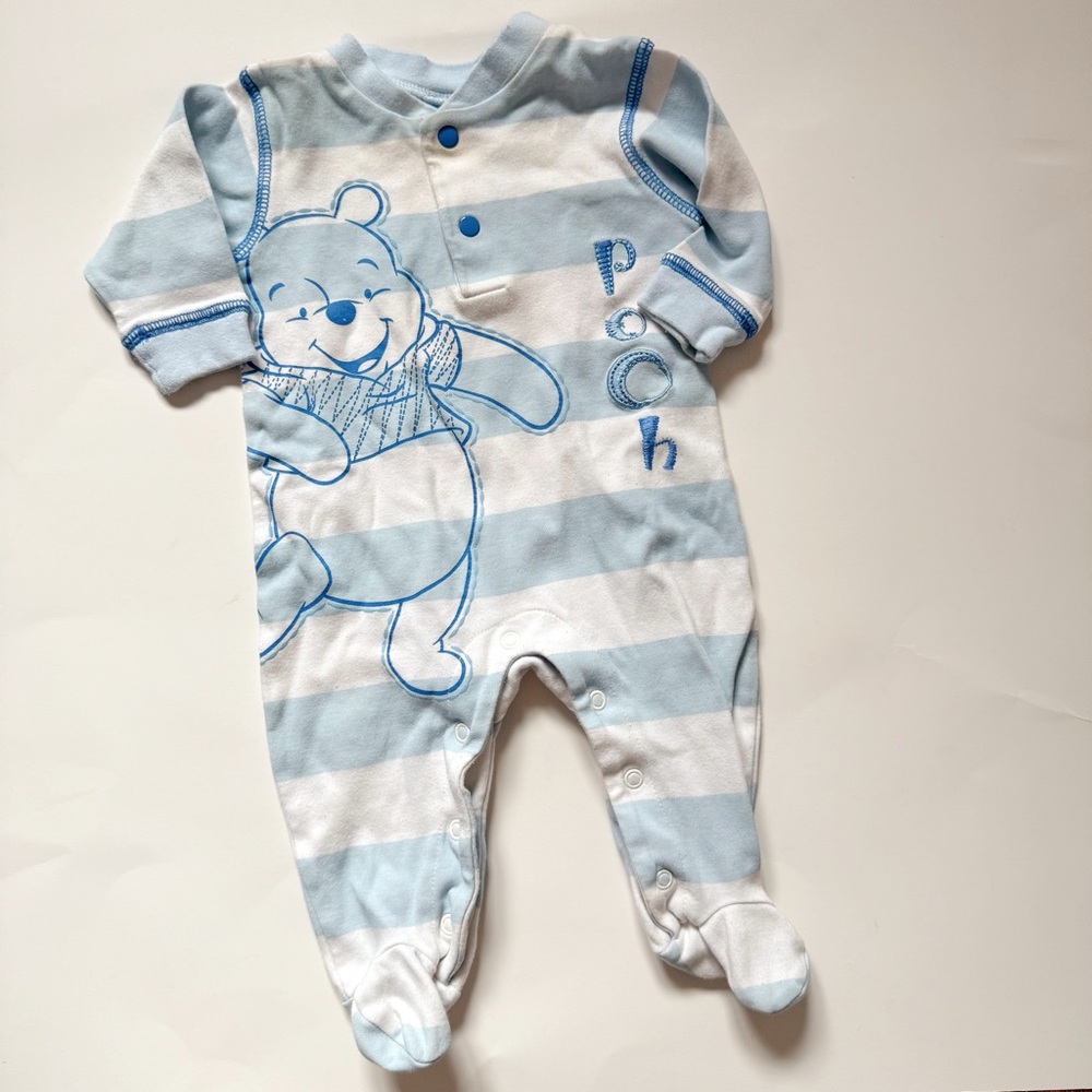 Disney Baby Blue and White Winnie The Pooh Sleeper size 3 months